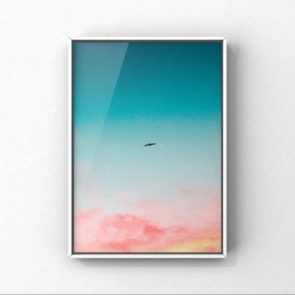 Triad Art & Design Other - Turquoise orange sky clouds single bird art Print